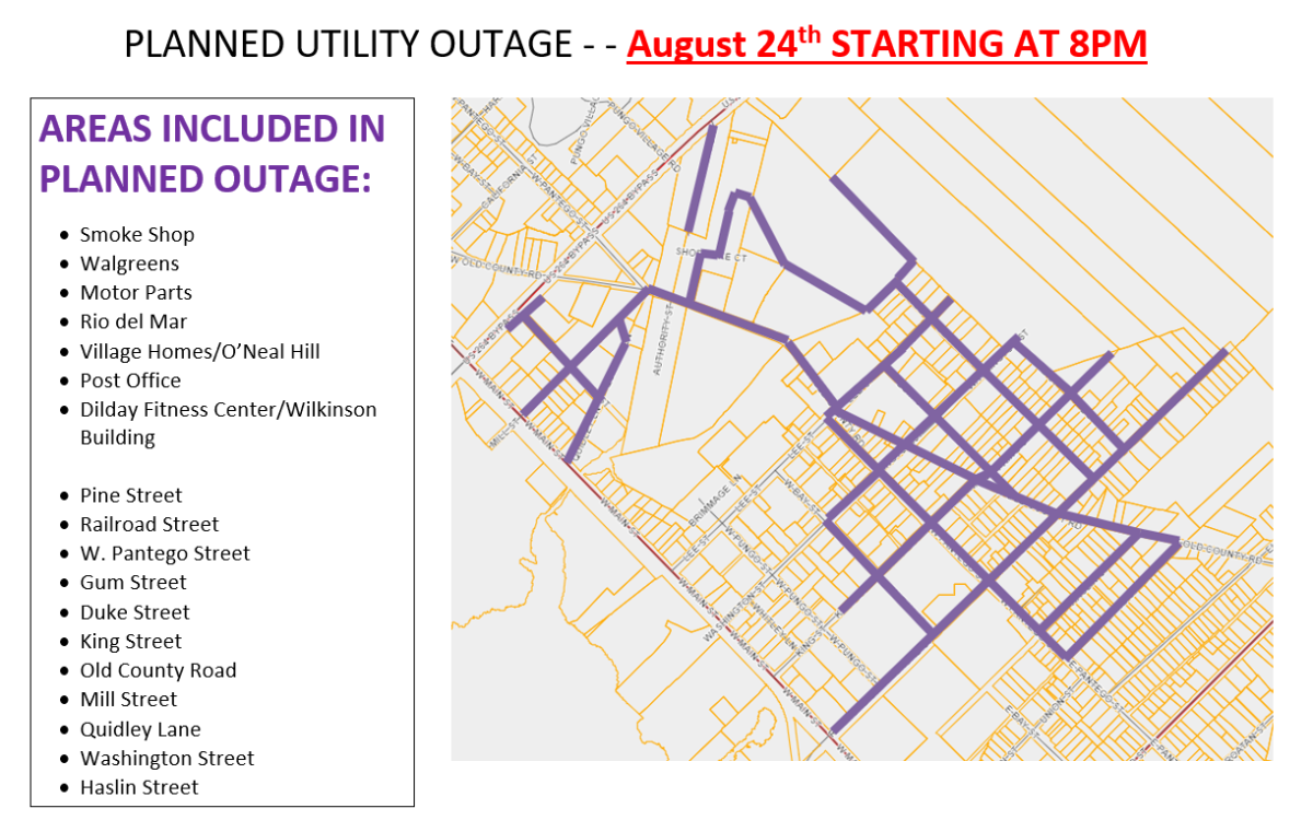 August 24 Planned Outage Area map
